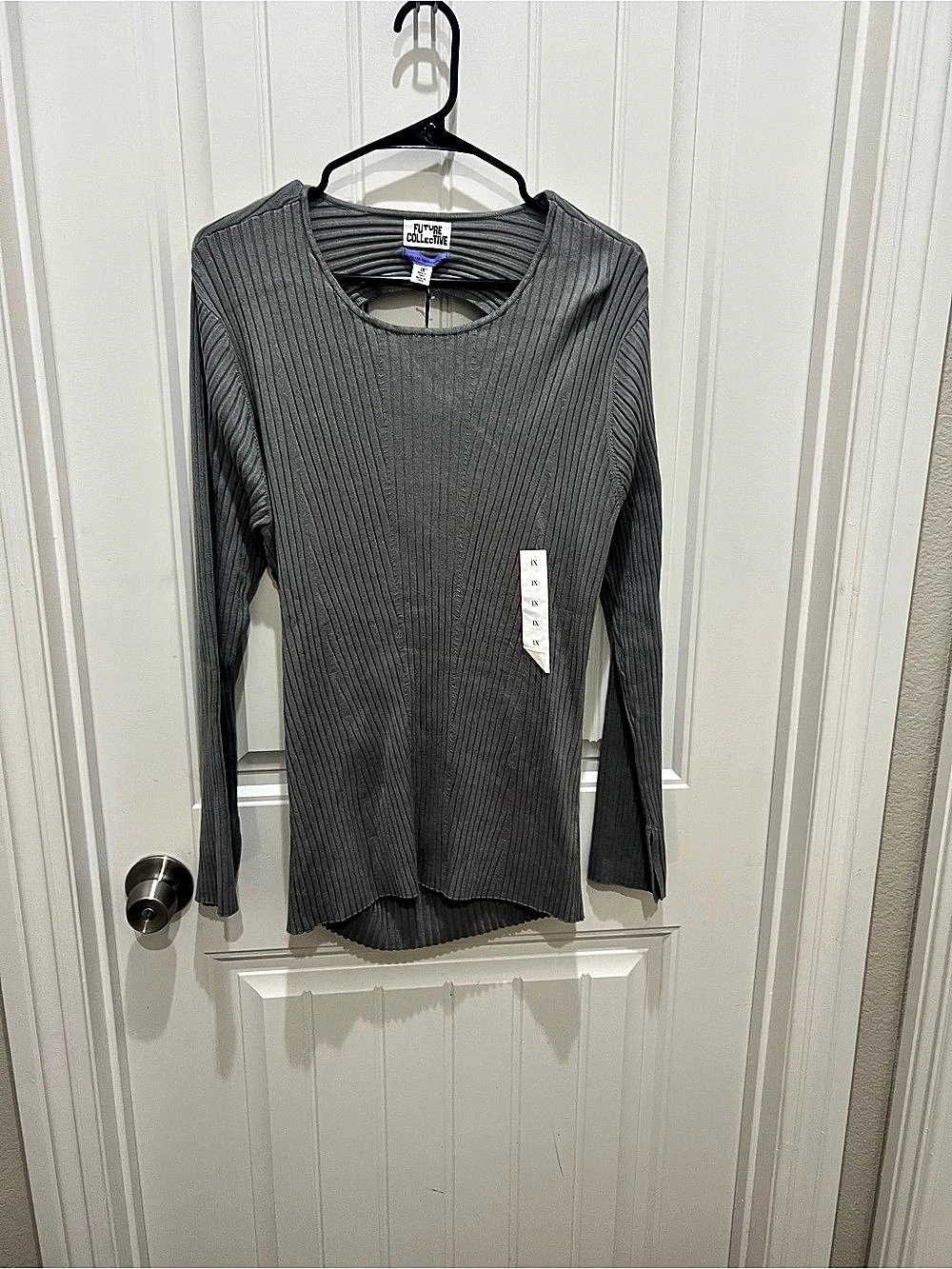 Future Collective Twist Front Ribbed Top Ribbed Twist Front Gray Size 1X NWT